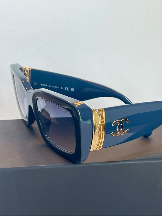CHANEL Accessories - NWT CHANEL PETROL BLUE FRAME GOLD JEWEL METAL WEAVE ACCENTS CH553A FULL SET COA